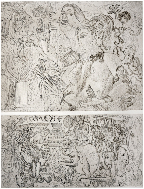 Splendori e dolori,2014-ceramolle,acquaforte,acquatinta,2 lastre mm.300x397 e mm.196x397