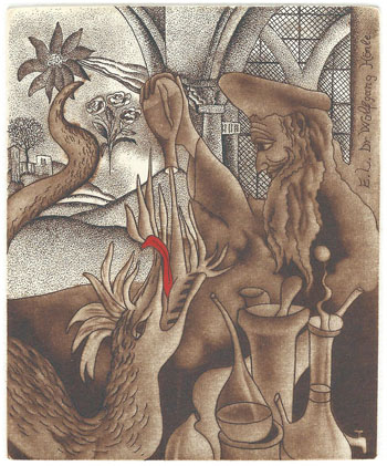 59 - EXL Dr. Wolfgang Hönle, “Alchemist und Drache” C3,C7, mm. 120 x 100 - 2016;