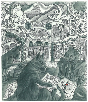 73 –EXL Biblioteca Bodio Lomnago 2017-2018, “La Biblioteca dei gatti” C3,C7, mm. 147 x 128 – 2017;