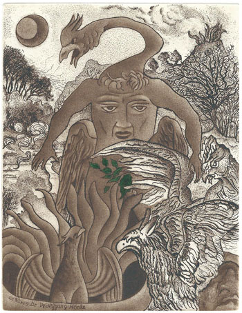 75 - EXL dr. Wolfgang Hönle, “Alchemical animals and disquieting figure ” C3,C7, mm. 140 x 110 - 2018;